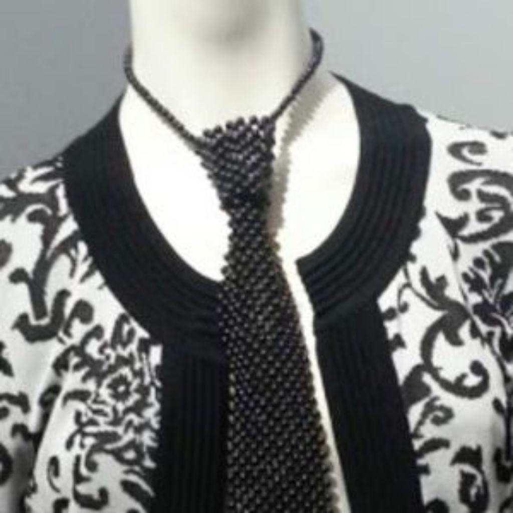 Neiman Marcus Black & White Floral Pattern Cardigan Pleated 3/4 Pleated Sleeves — image 4 of 6